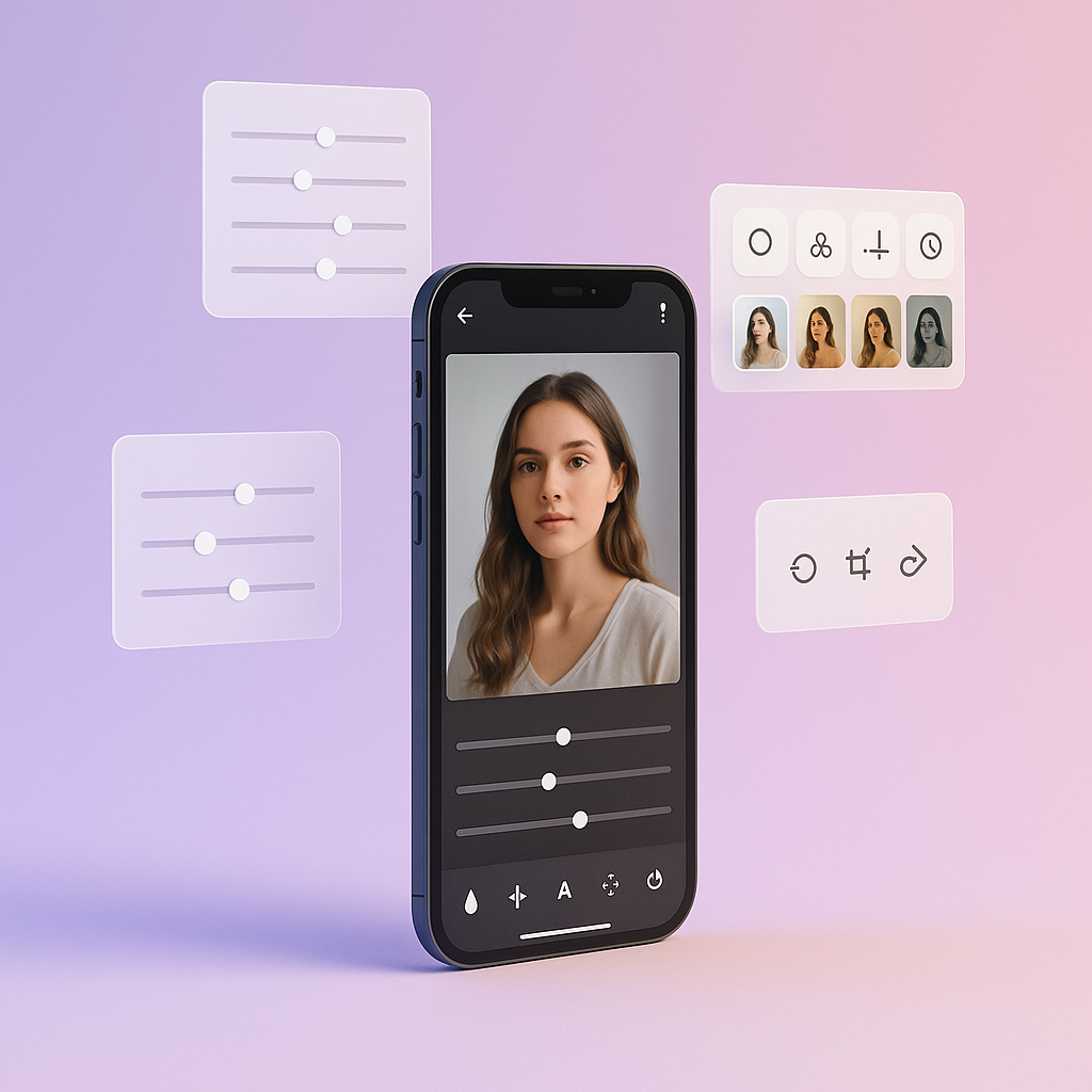 Editing features on phone mockup